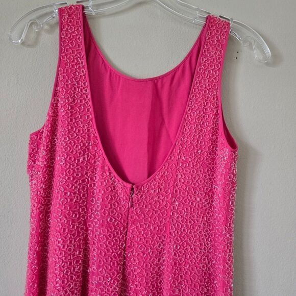 100% Silk Beaded Maxi Dress Embellished Pink Y2K Size 8 by Suzanne  Barbiecore - Picture 12 of 13